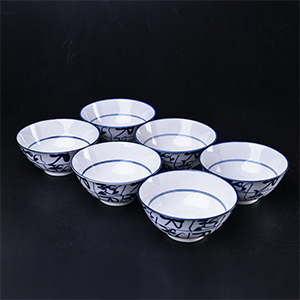 古鎮陶瓷 中式瓷碗家用面碗吃飯湯碗景德鎮瓷器6只手繪仿古刀子碗餐具禮盒套裝