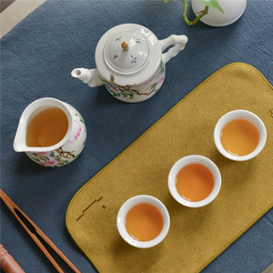手尚功夫景德鎮手繪陶瓷茶具套裝家用青花瓷手繪功夫茶具白瓷茶具古鎮陶瓷 粉彩壽桃
